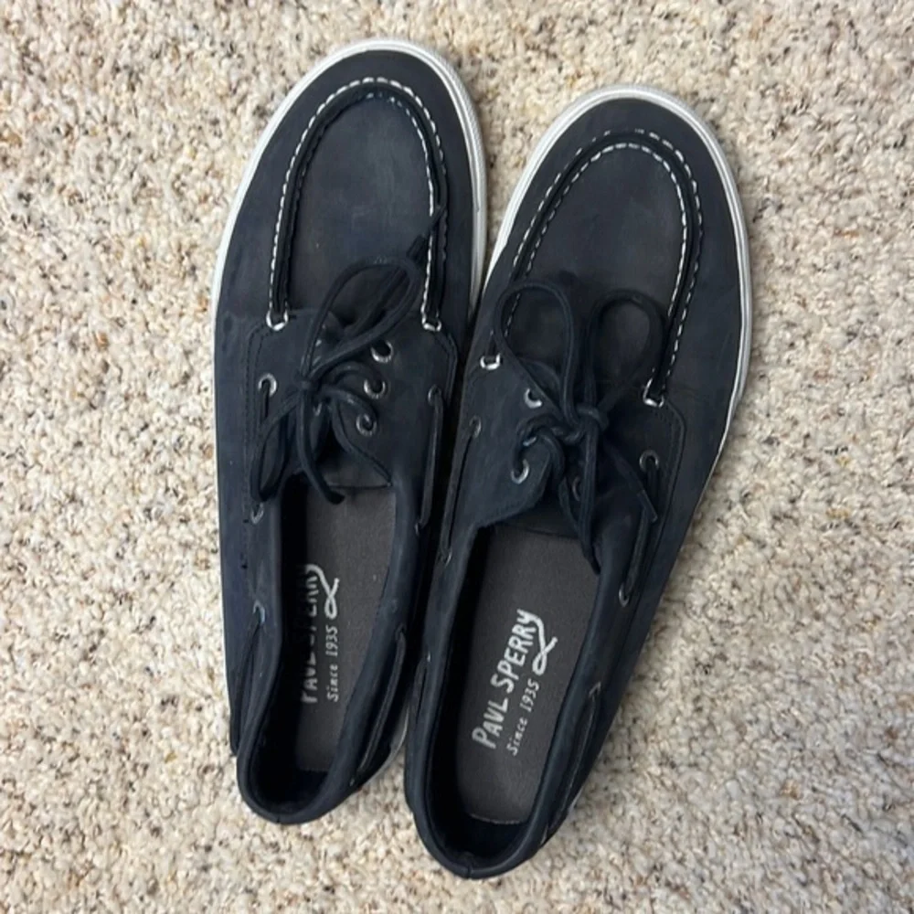 Sperry Top Siders. Worn once maybe. Dark navy or black.